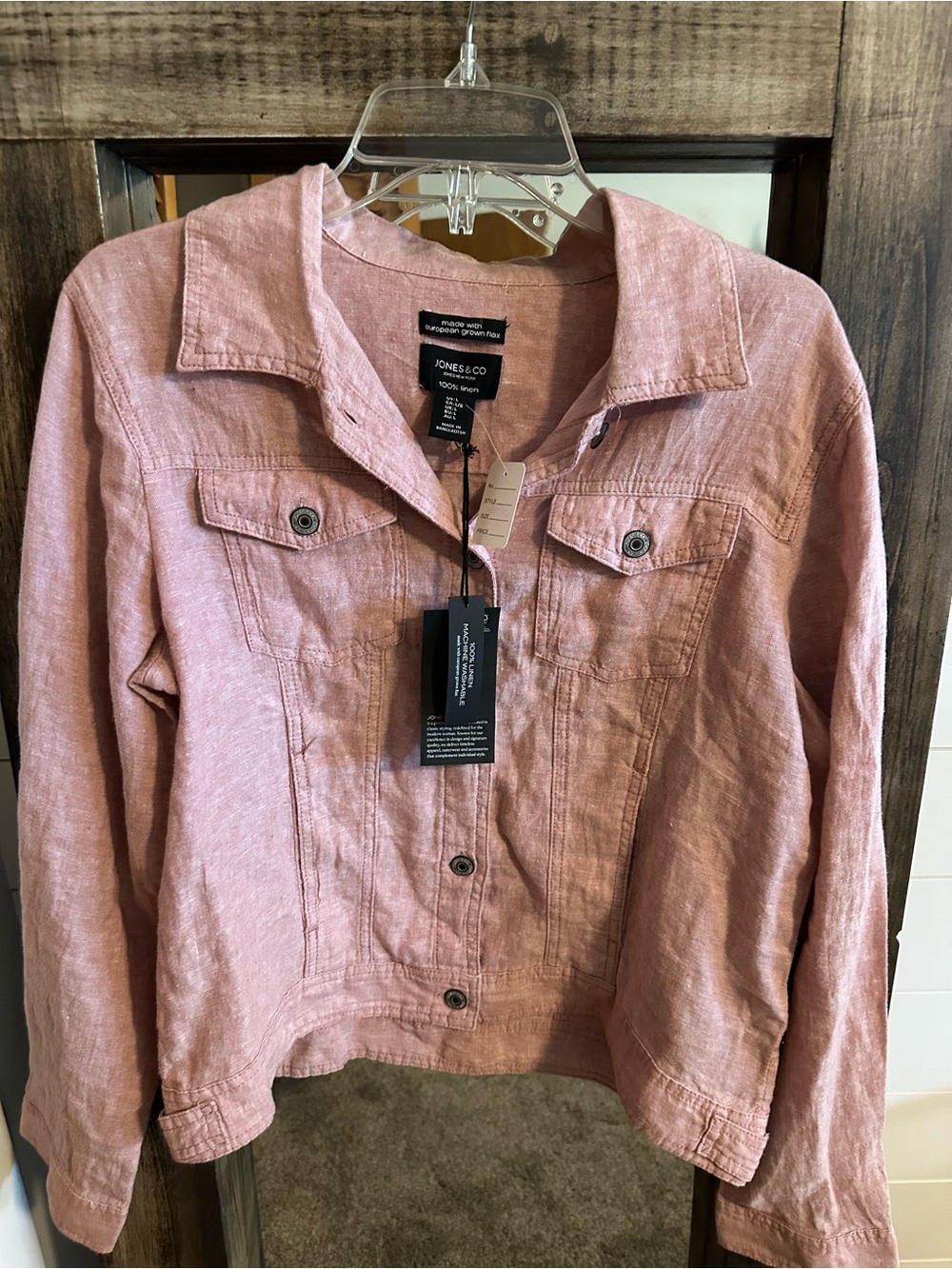 NWT Jones & Co Jones New York Linen Jacket Women L Blush Pink European Flax